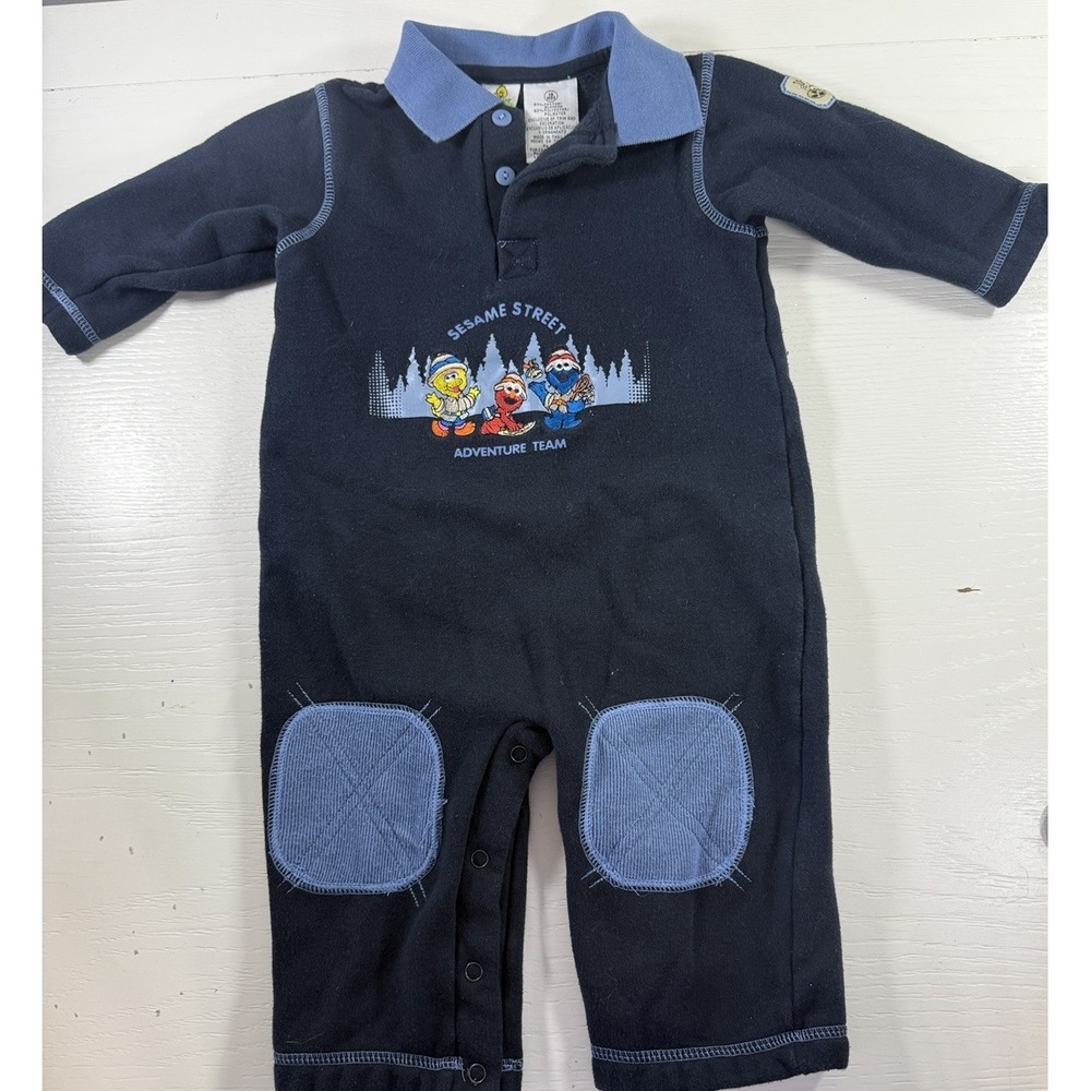 Vintage 90s Sesame Street One Piece Romper 18 Months Blue Elmo Big Bird Cookie